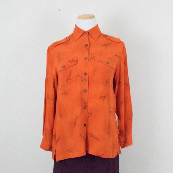 Vintage Rayon Orange Button-up‎ Blouse | 80's blouse size  S - Picture 2 of 10
